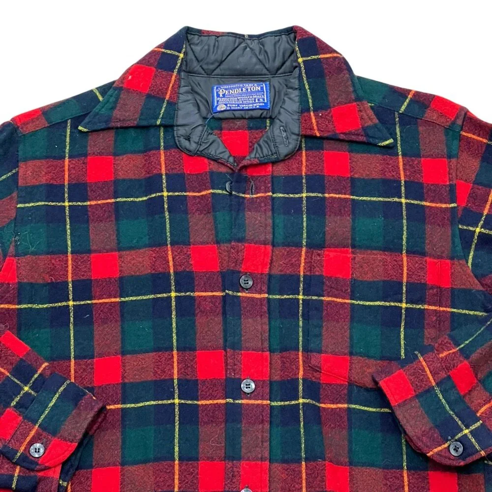 Men’s Vintage Pendleton flannel green/red wool 1 pocket 1960s - Picture 3 of 4